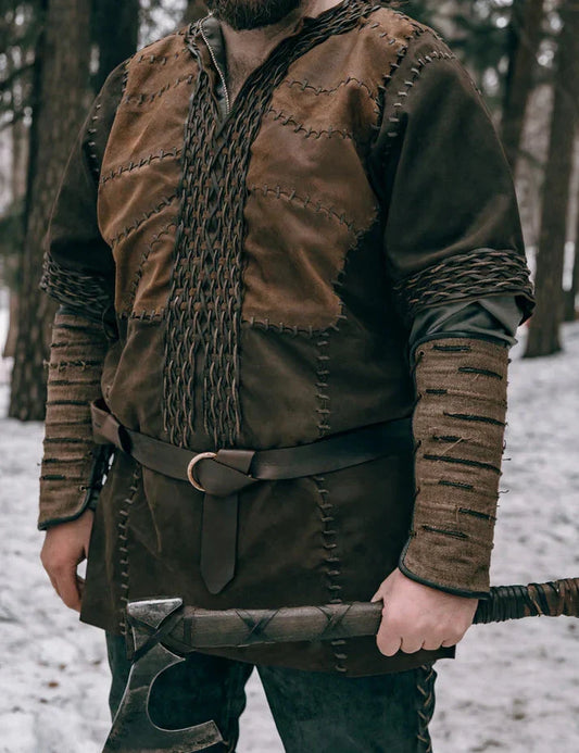Ragnar leather tunic with embroidery (Vikings s1) - SokolArmory