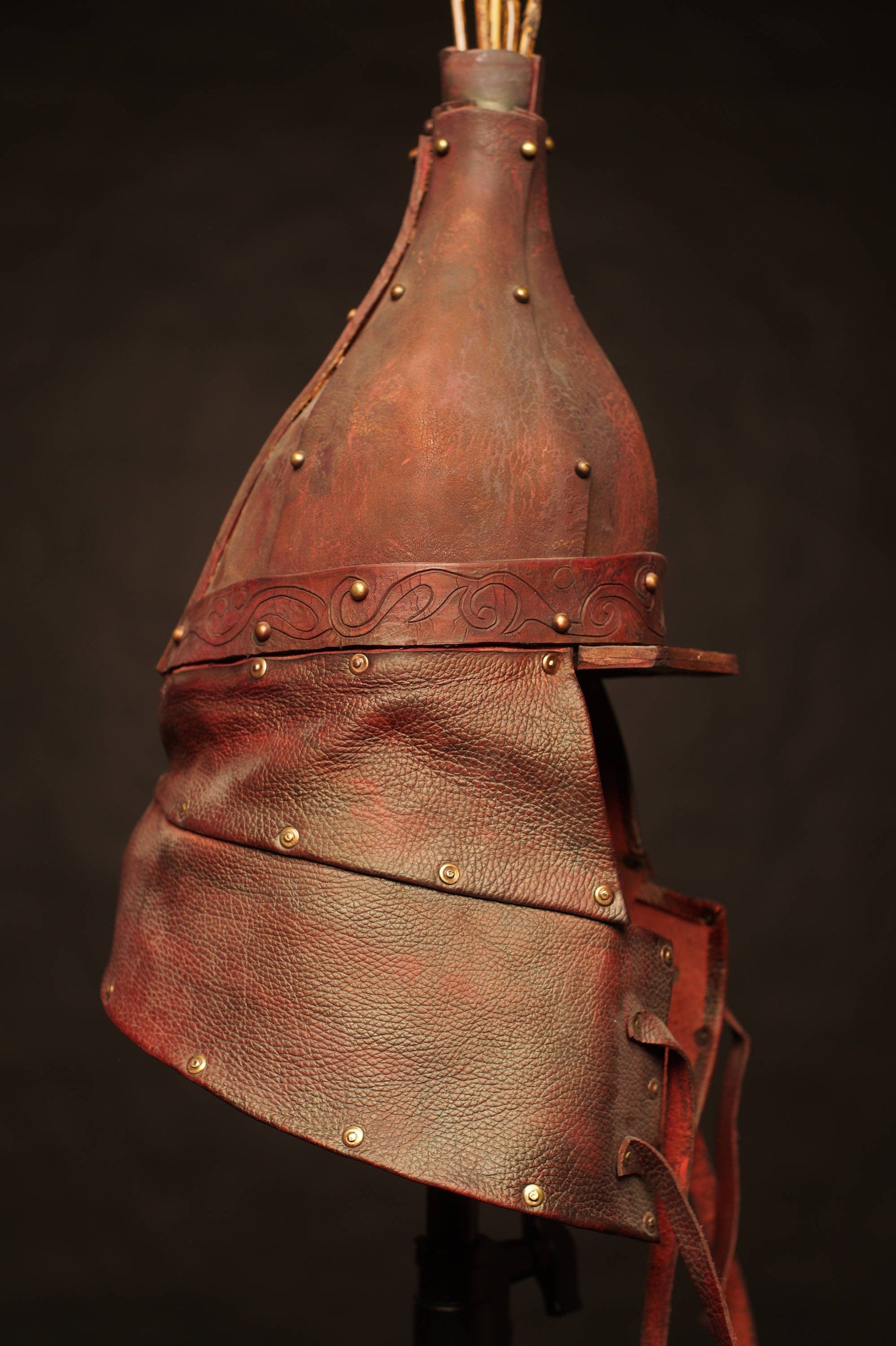 Medieval battle leather helmet - SokolArmory