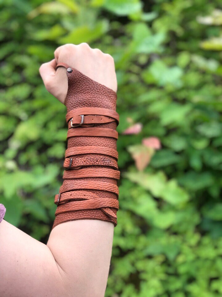 Medieval leather bracers with ribbons - SokolArmory