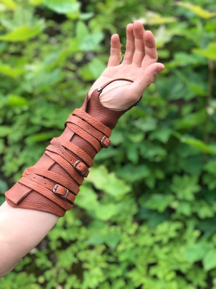 Medieval leather bracers with ribbons - SokolArmory