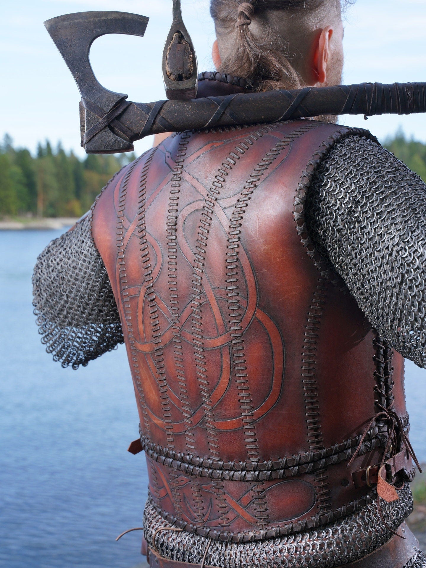 Viking leather armor with brass accents - SokolArmory