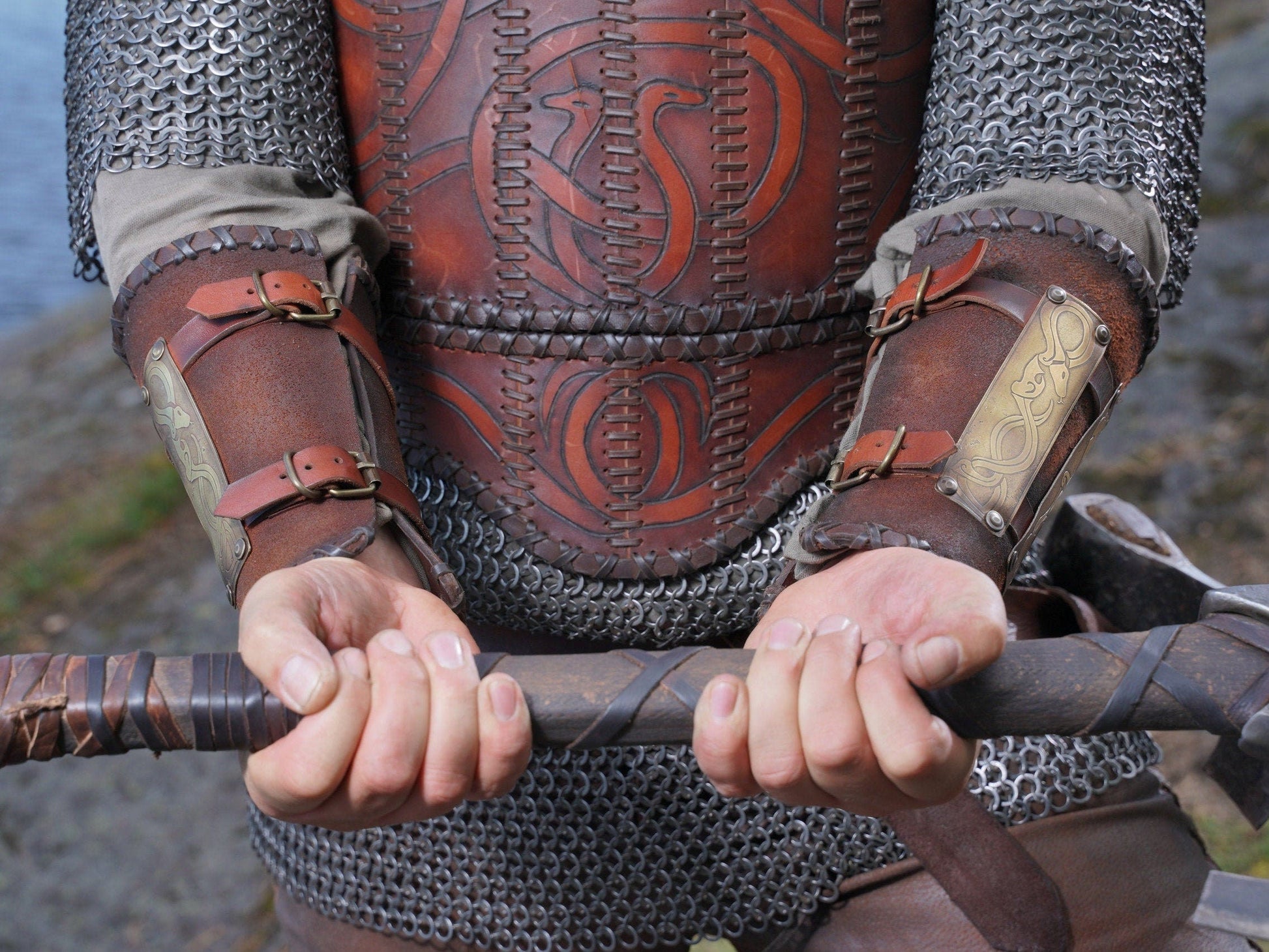 Viking leather armor with brass accents - SokolArmory