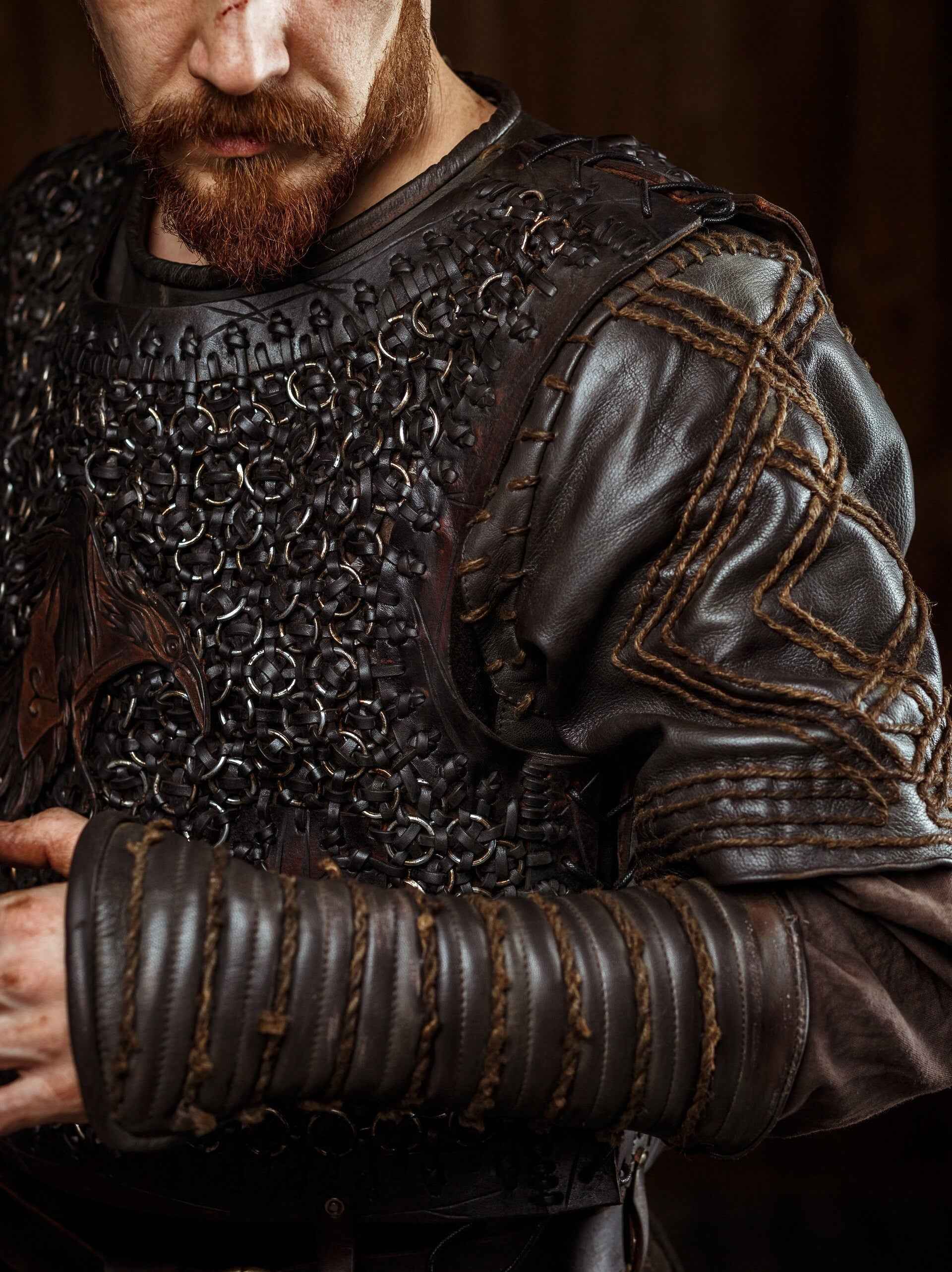 Ragnar medieval leather bracers (Vikings s2) - SokolArmory