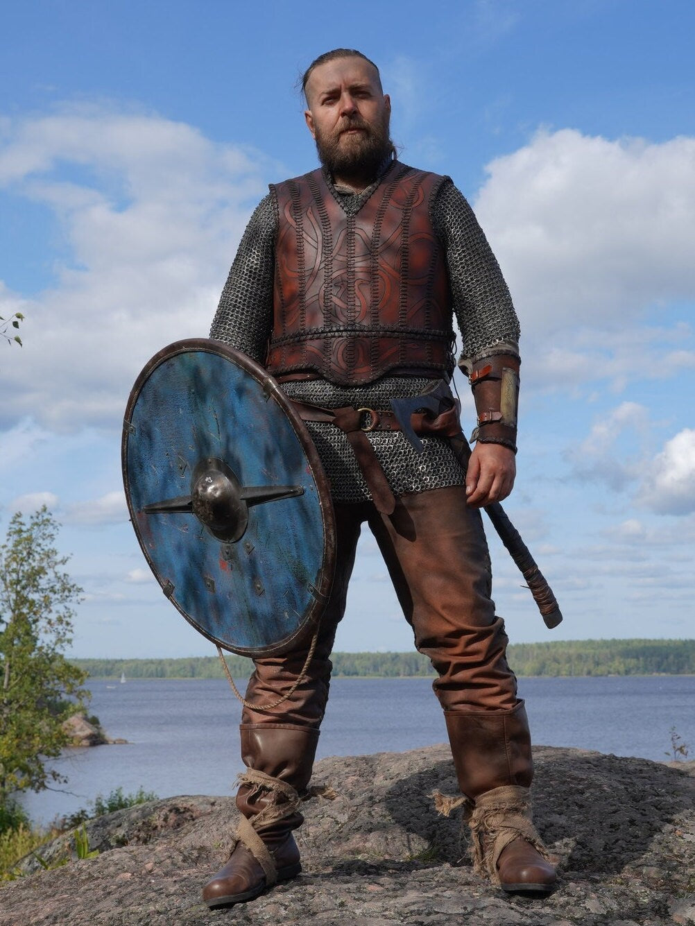 Viking leather armor with brass accents - SokolArmory