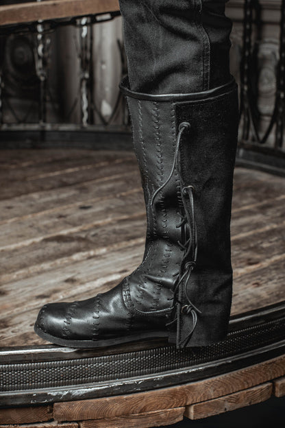 Medieval leather high boots with buckles - SokolArmory