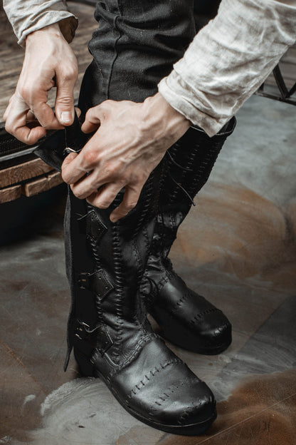 Medieval leather high boots with buckles - SokolArmory