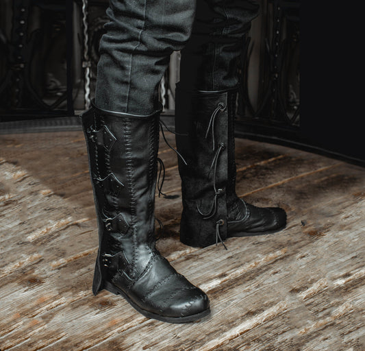 Medieval leather high boots with buckles - SokolArmory