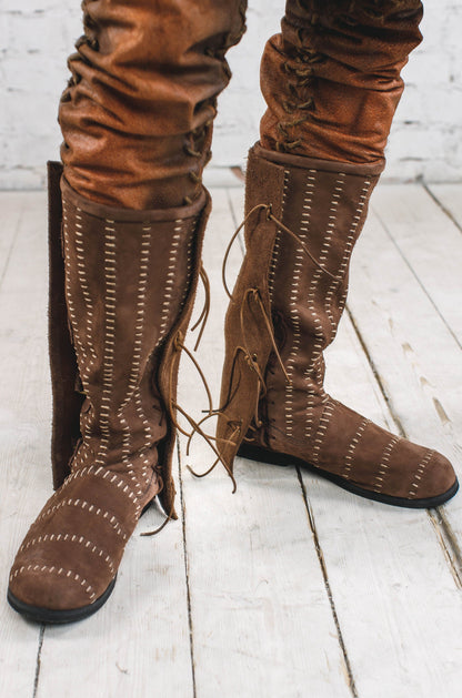 Medieval leather high boots with buckles - SokolArmory