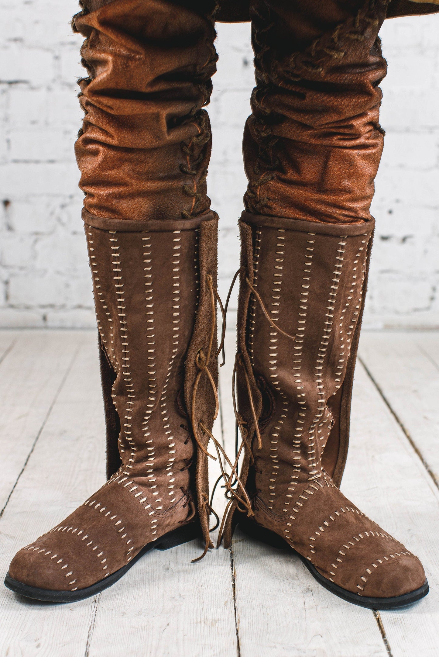 Medieval leather high boots with buckles - SokolArmory
