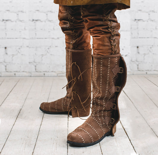 Medieval leather high boots with buckles - SokolArmory