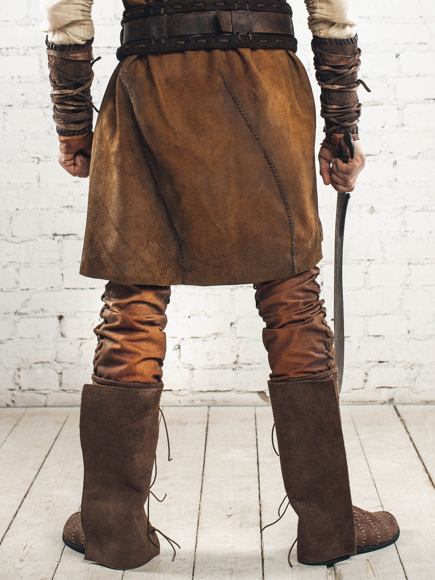Medieval leather high boots with buckles - SokolArmory