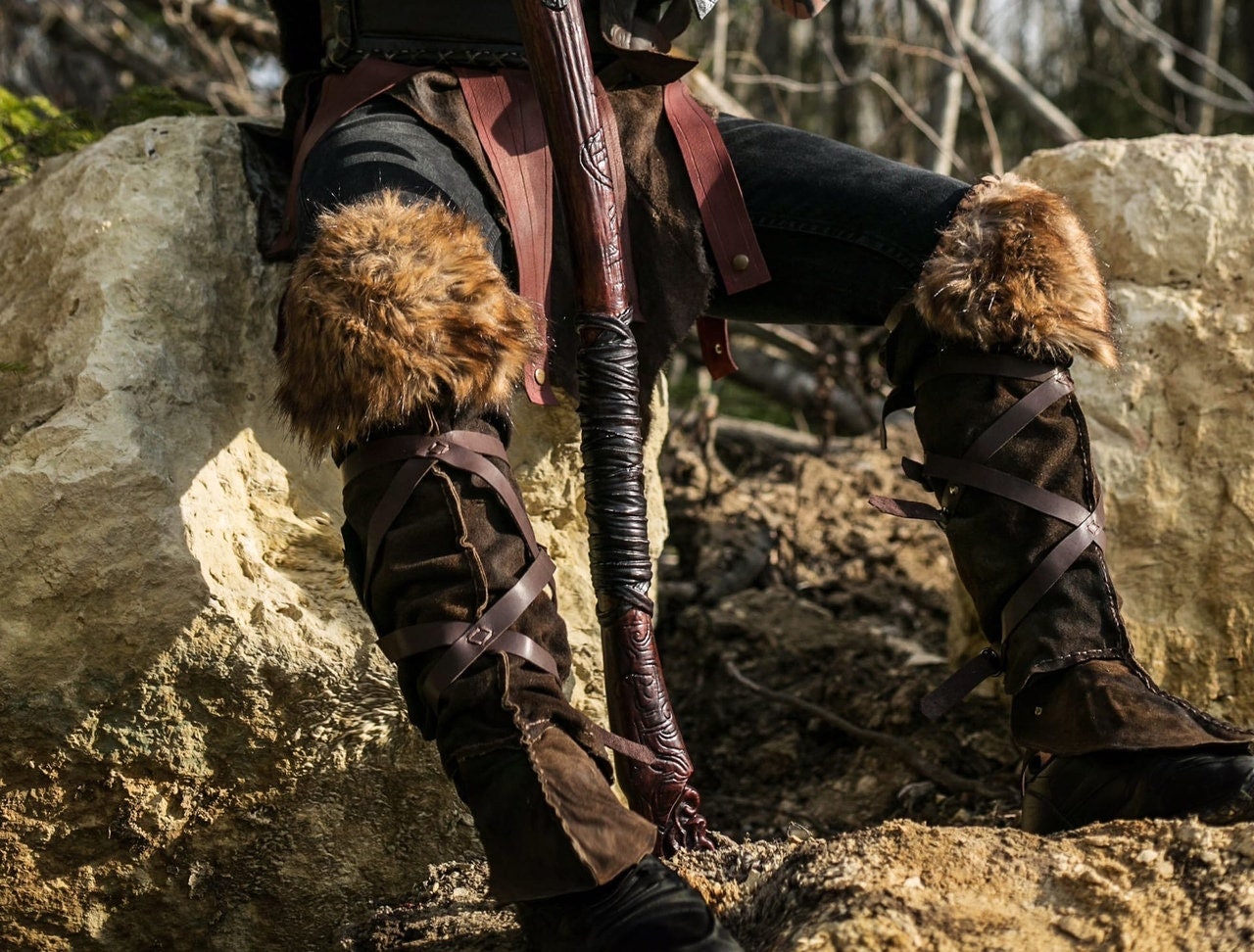 Medieval greaves with fur - SokolArmory