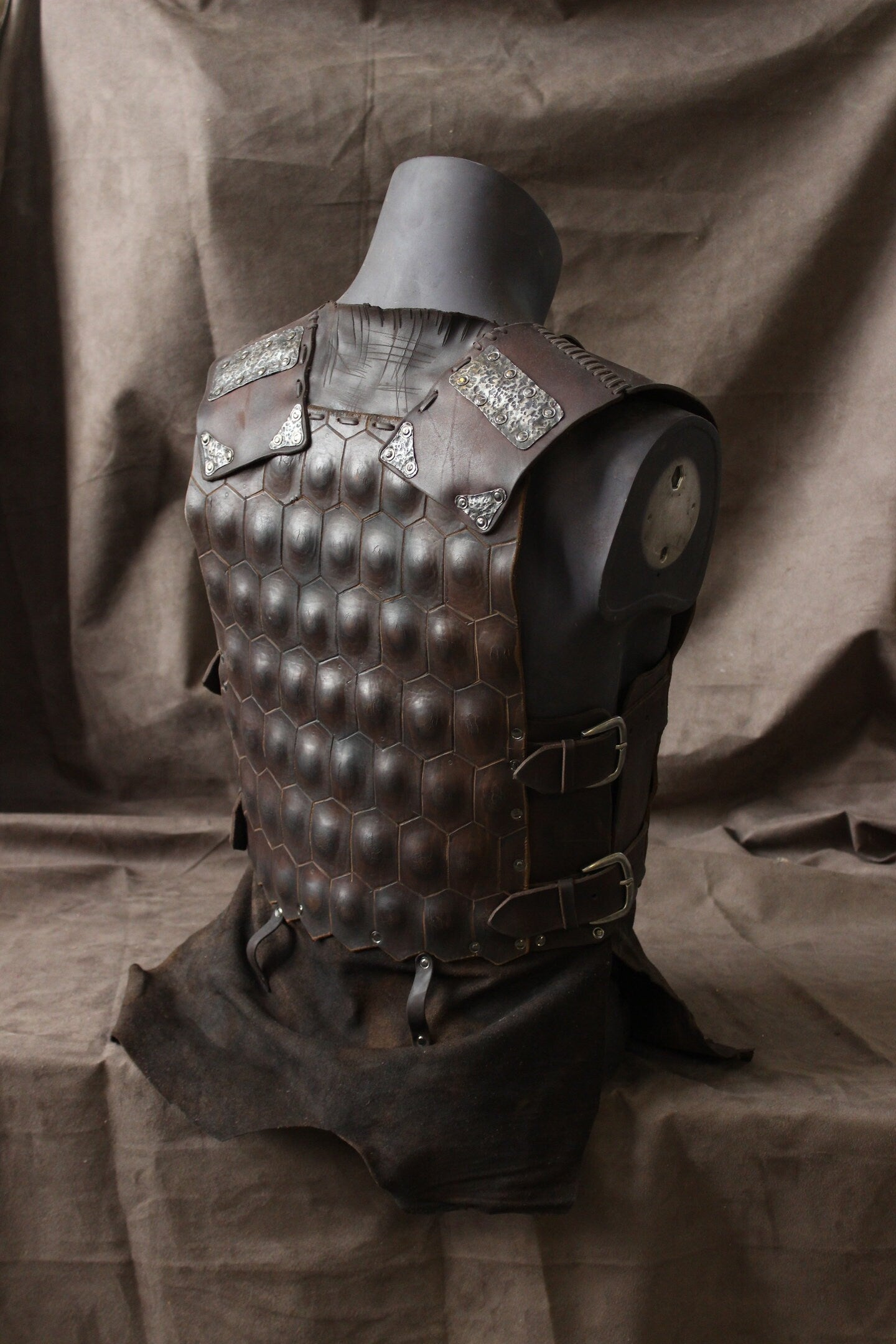 Viking Larp leather armor with brass - SokolArmory