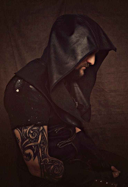 Assassin's medieval leather hood - SokolArmory