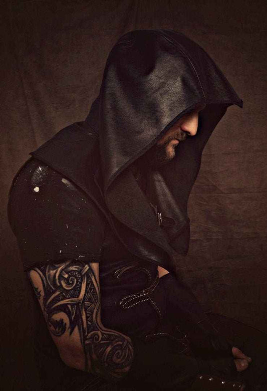 Assassin's medieval leather hood - SokolArmory