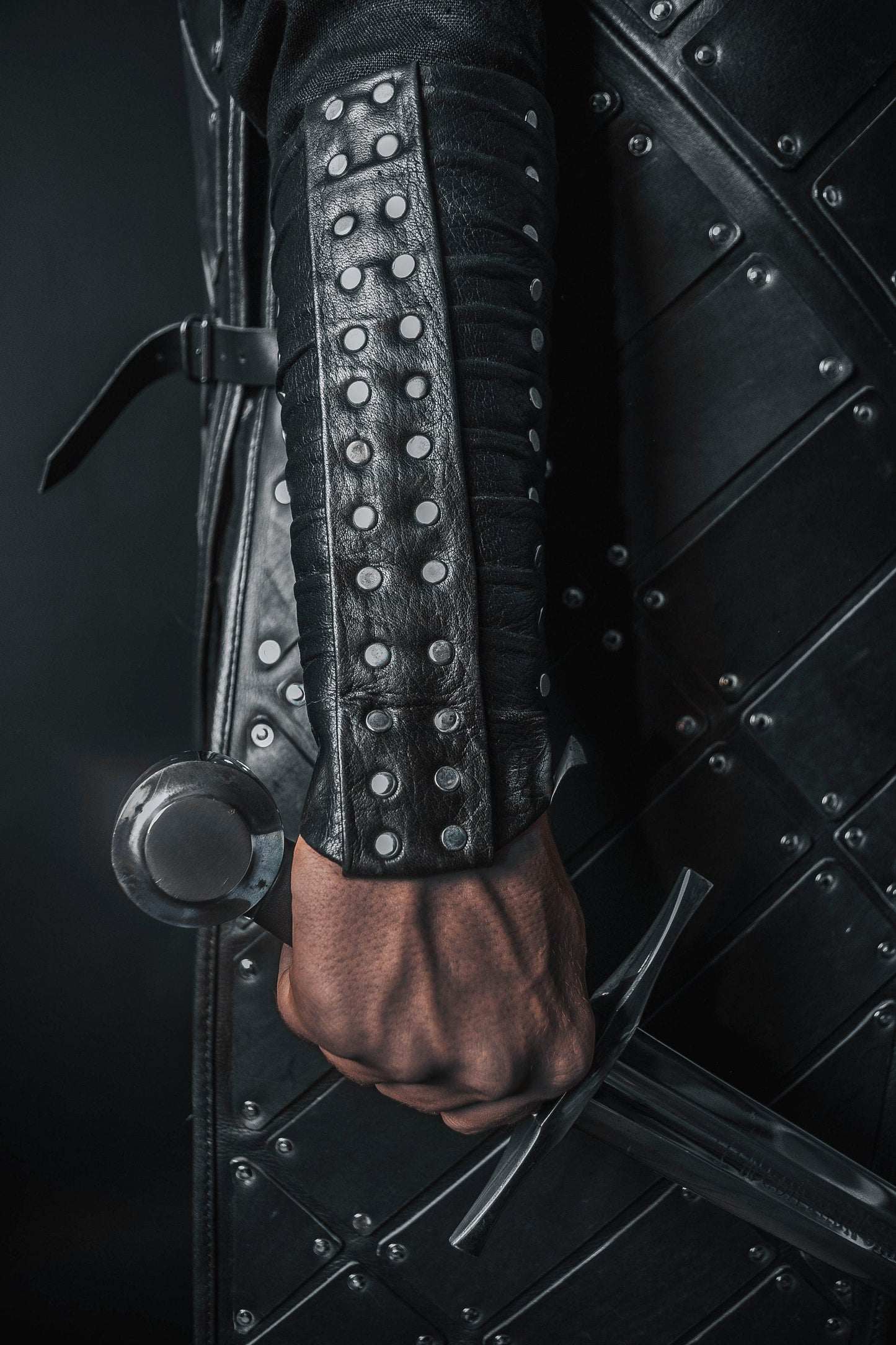 Medieval leather bracers with rivets - SokolArmory