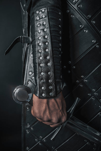 Medieval leather bracers with rivets - SokolArmory