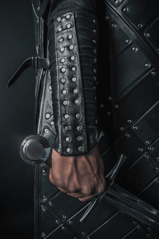 Medieval leather bracers with rivets - SokolArmory
