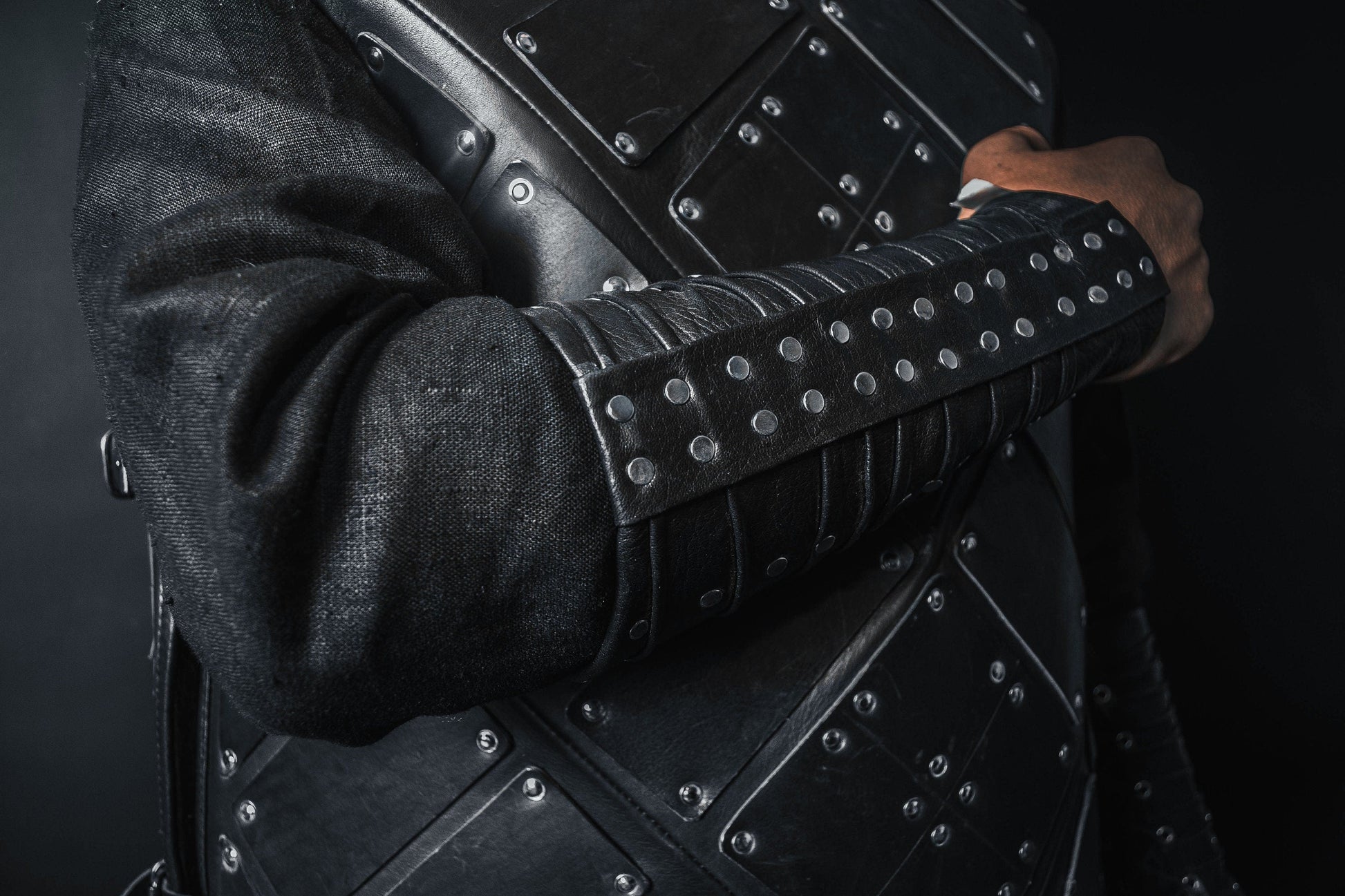 Medieval leather bracers with rivets - SokolArmory