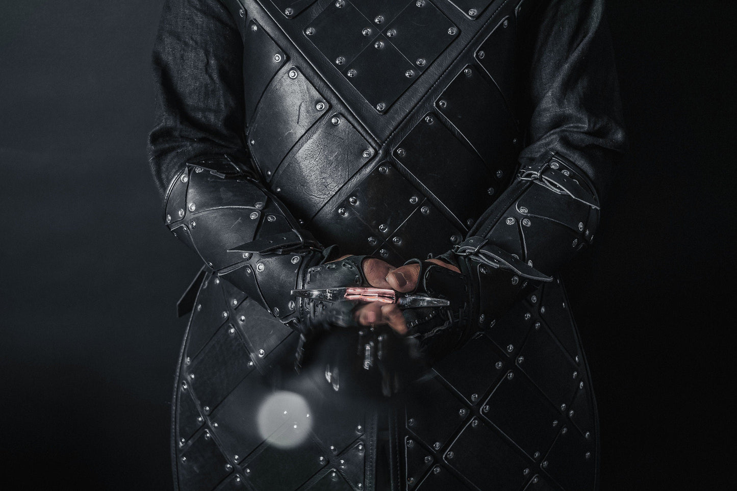 Medieval leather bracers with hand protection - SokolArmory