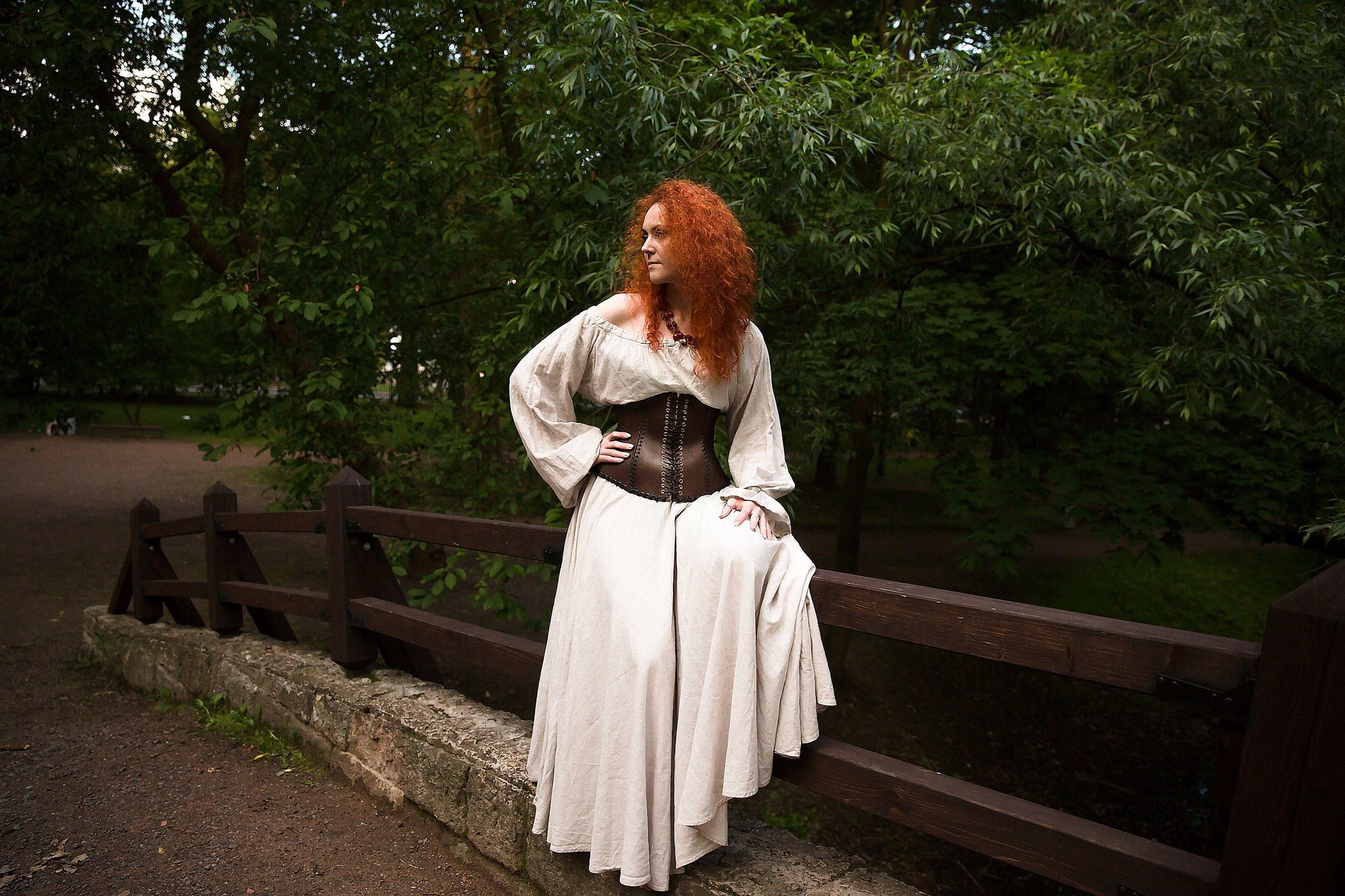 Leather dark brown corset belt “Forest witch” - SokolArmory