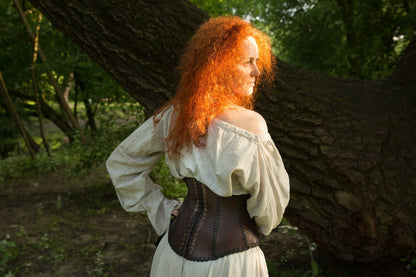 Leather dark brown corset belt “Forest witch” - SokolArmory