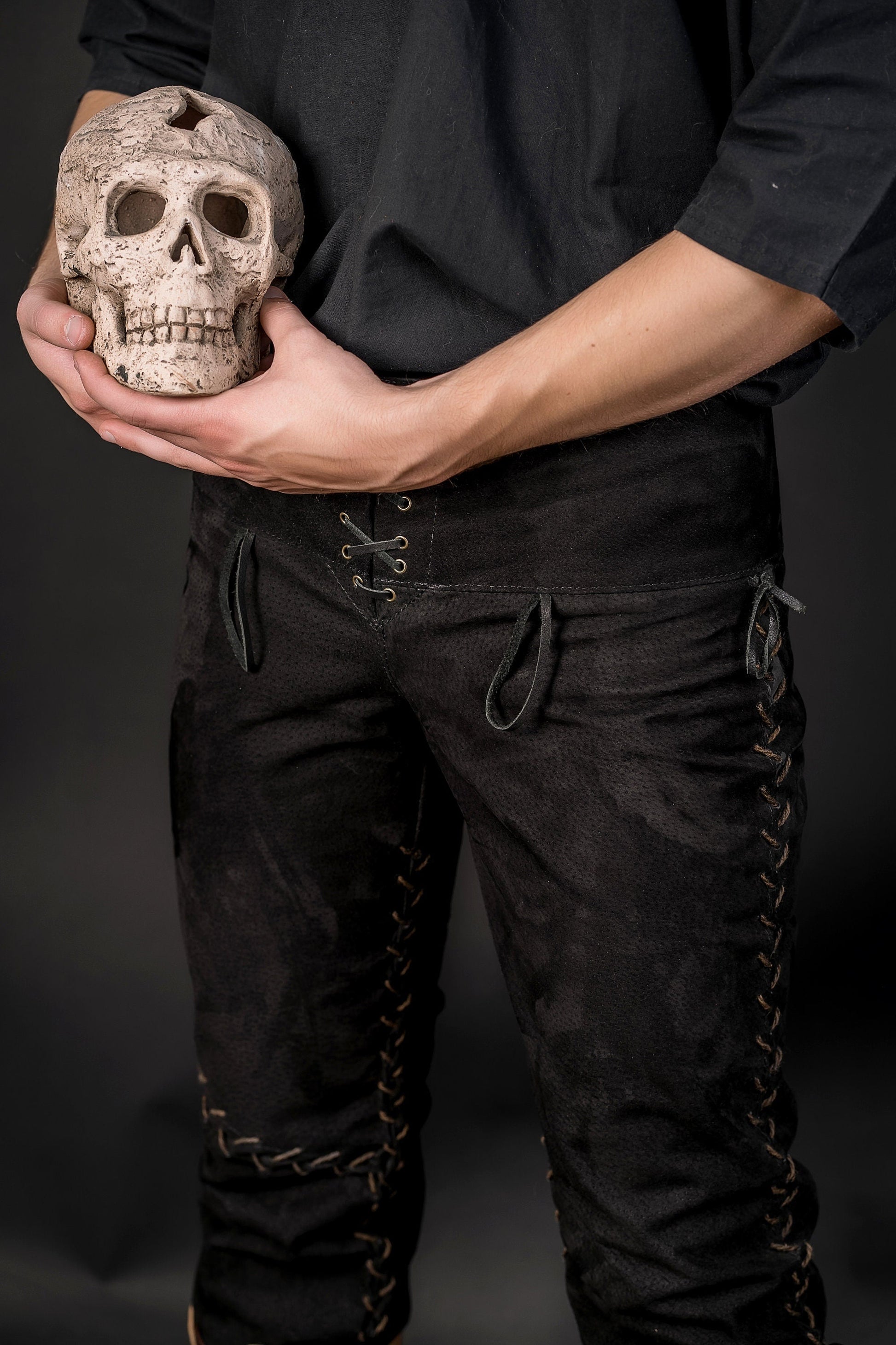 Viking black leather pants - SokolArmory