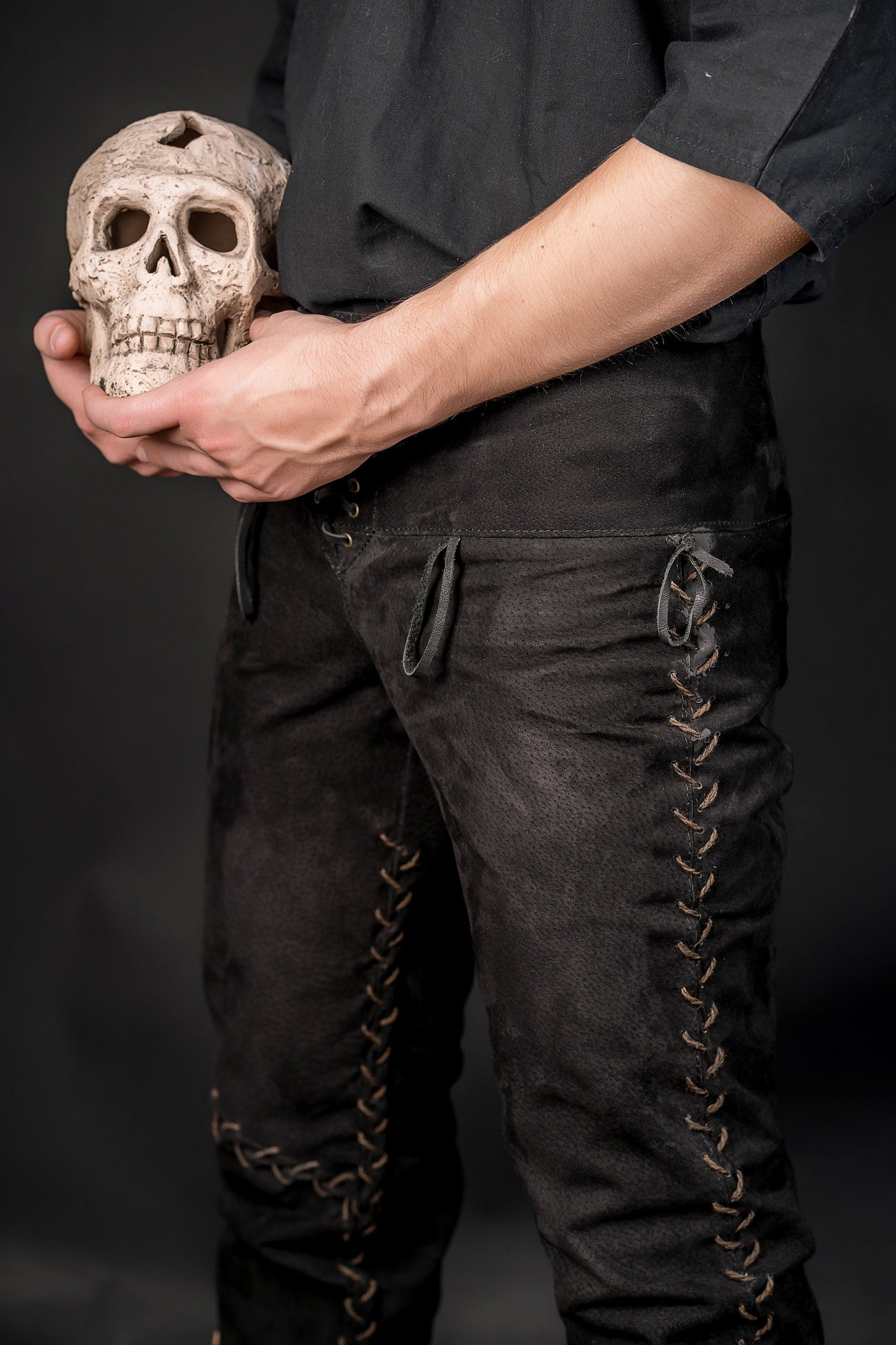 Viking black leather pants - SokolArmory