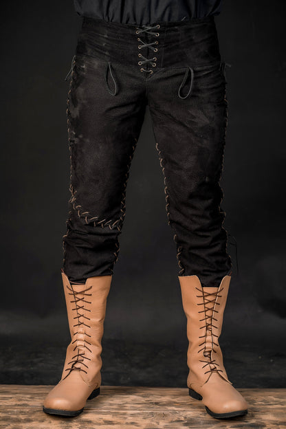 Viking black leather pants - SokolArmory