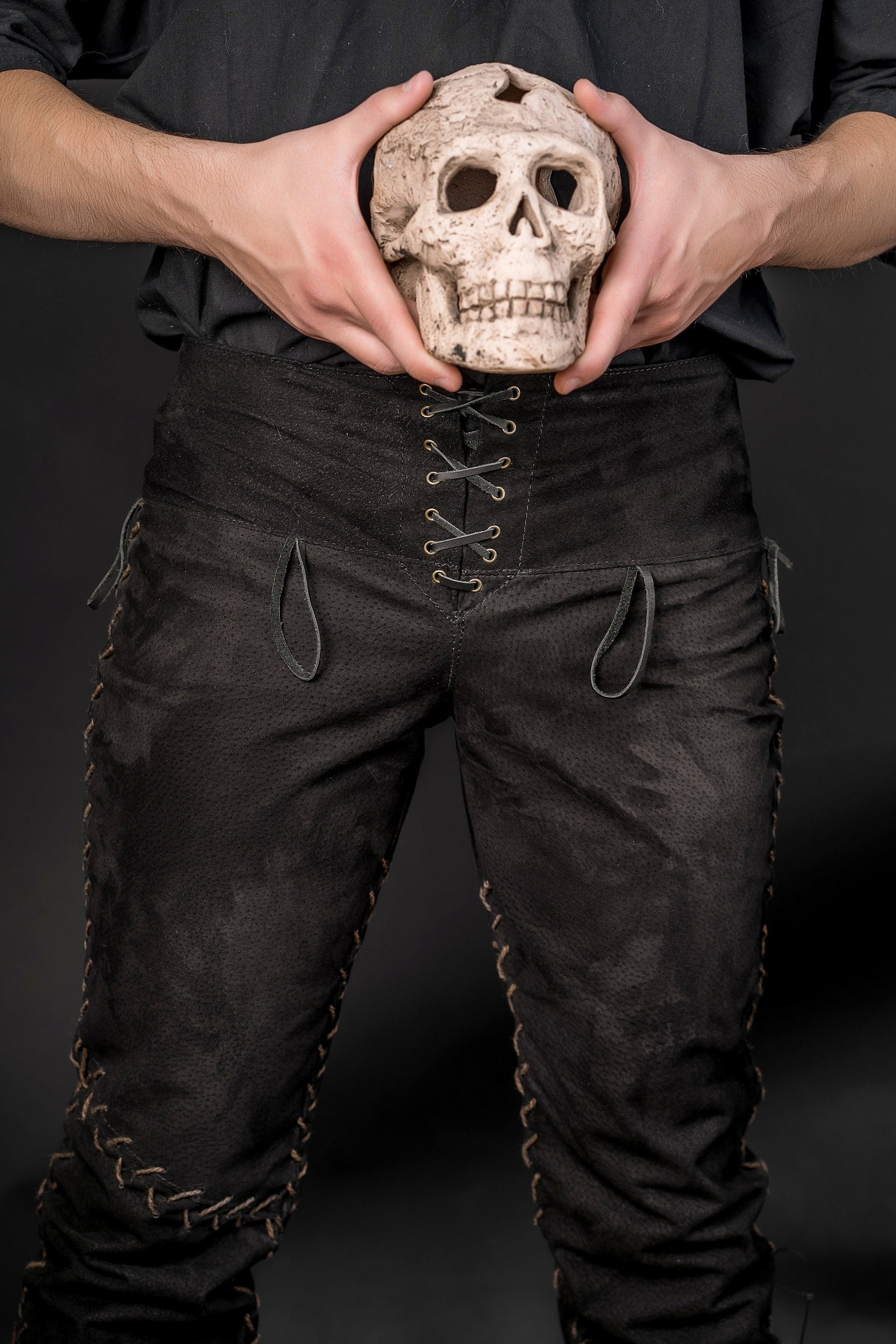Viking black leather pants - SokolArmory