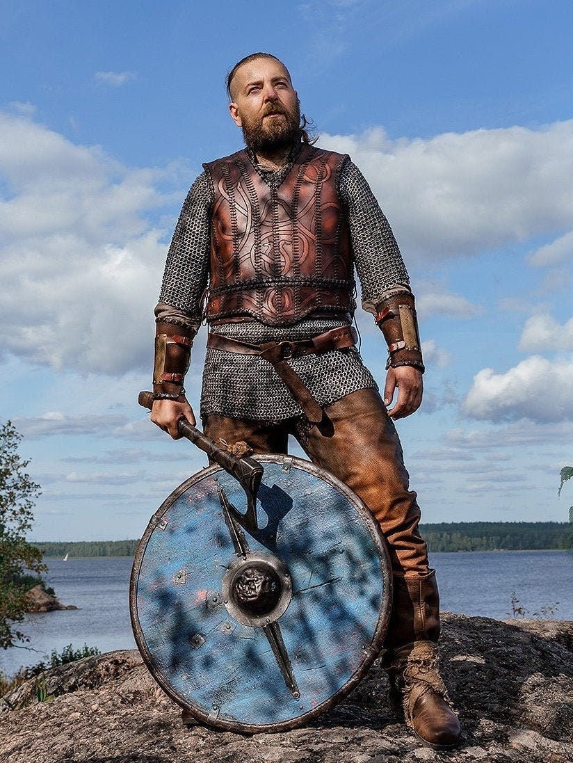 Viking leather armor with brass accents - SokolArmory