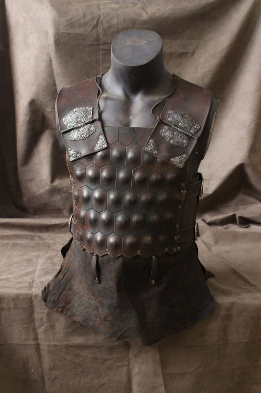 Viking Larp leather armor with brass - SokolArmory