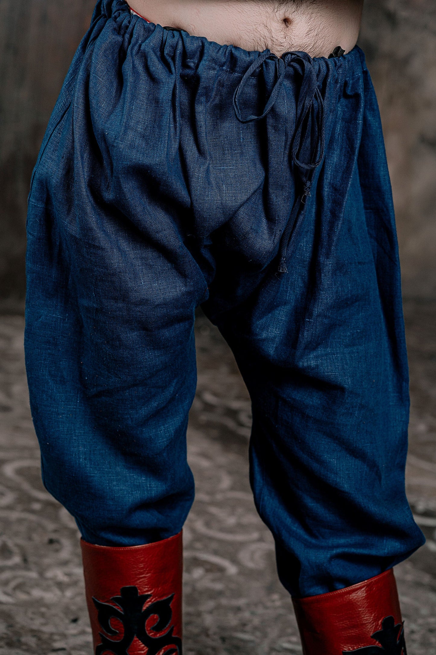 Men's blue linen pants - SokolArmory