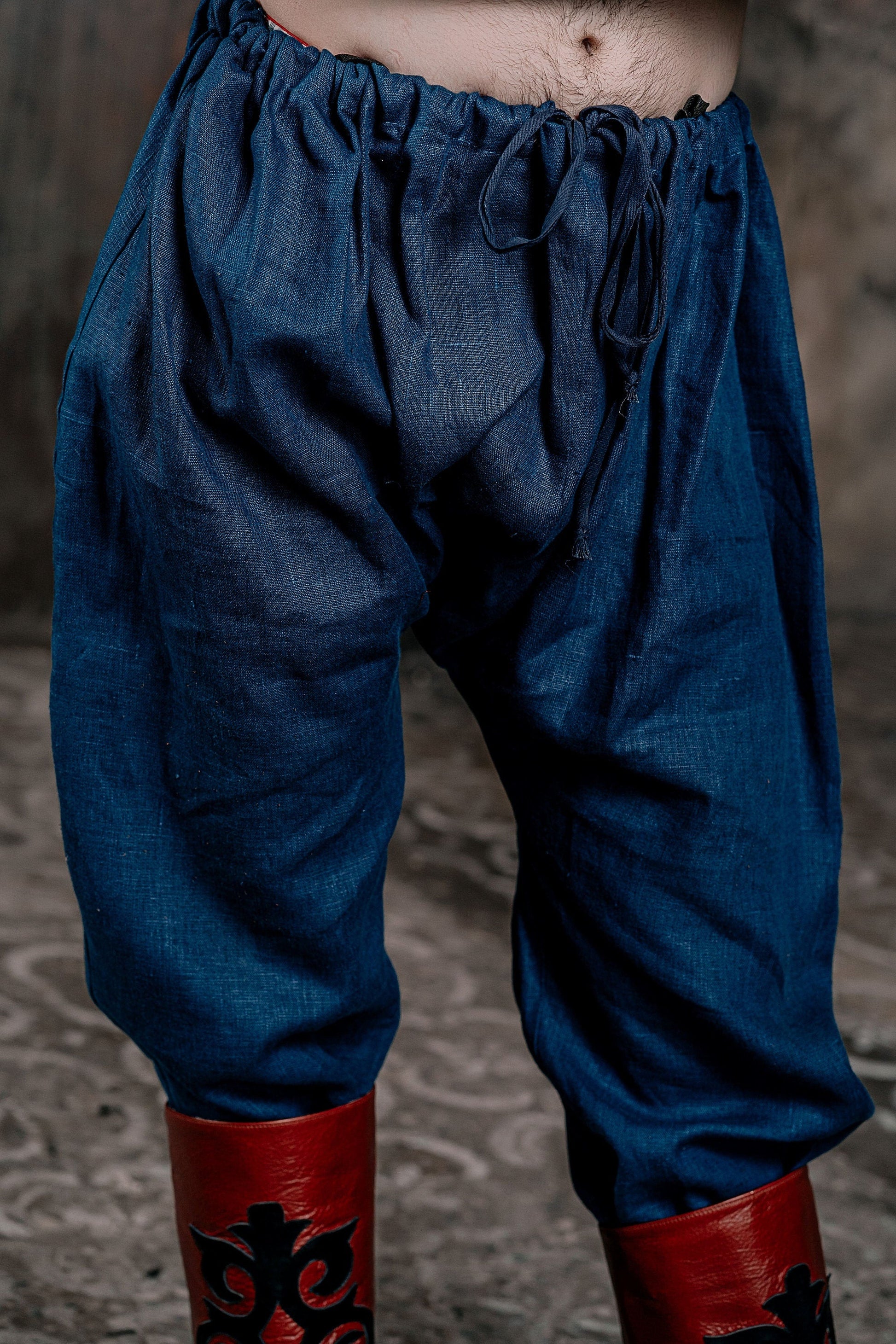 Men's blue linen pants - SokolArmory