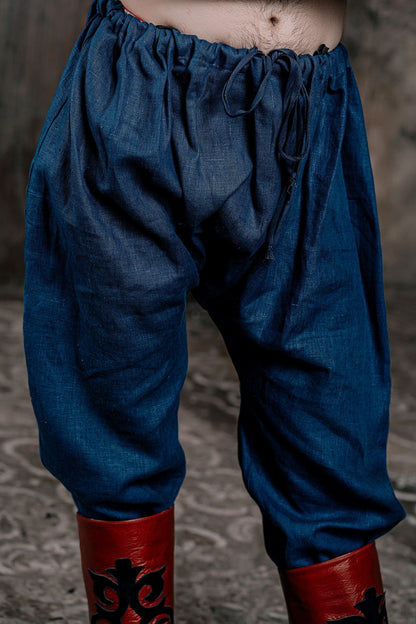 Men's blue linen pants - SokolArmory