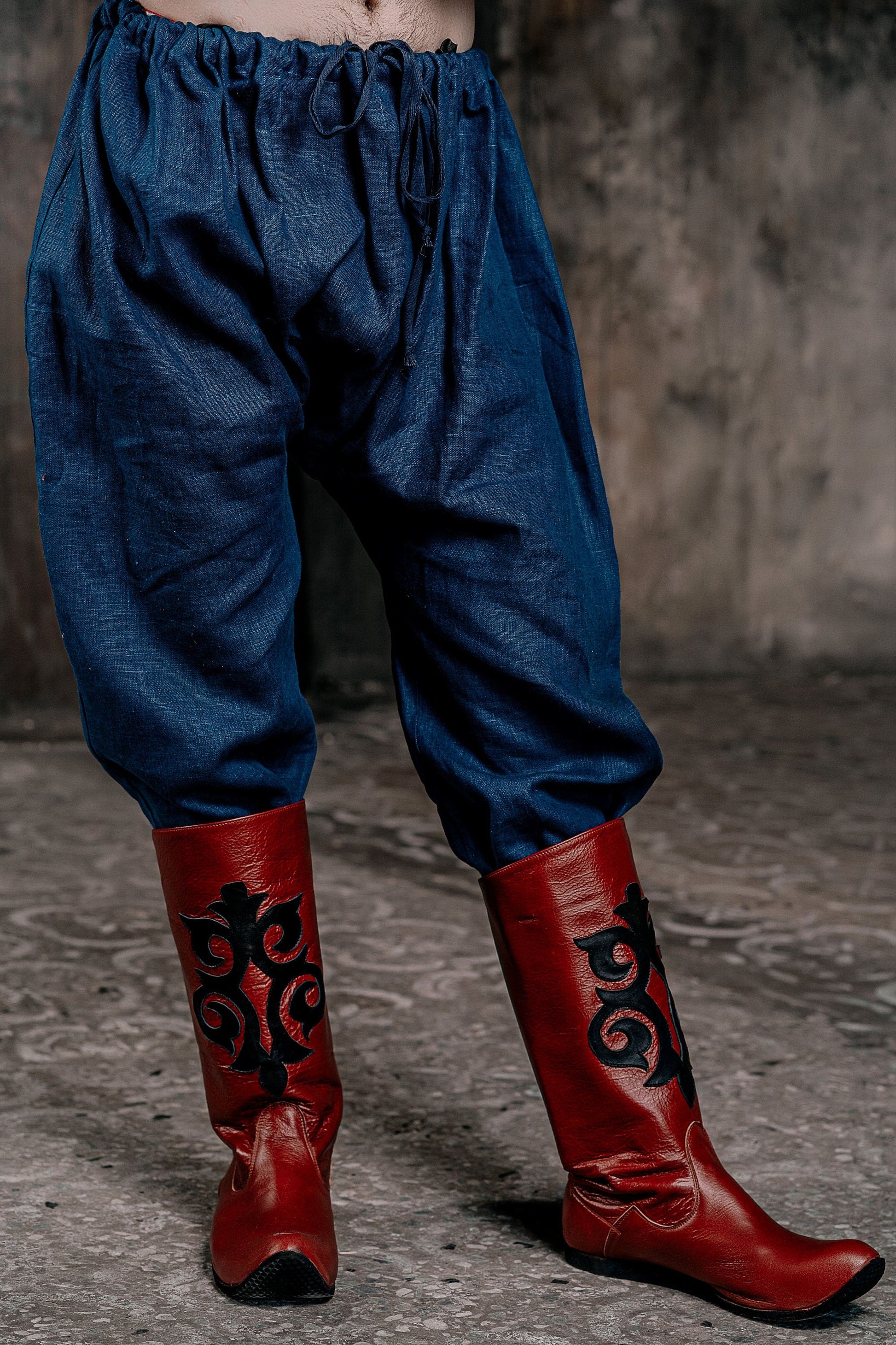 Men's blue linen pants - SokolArmory