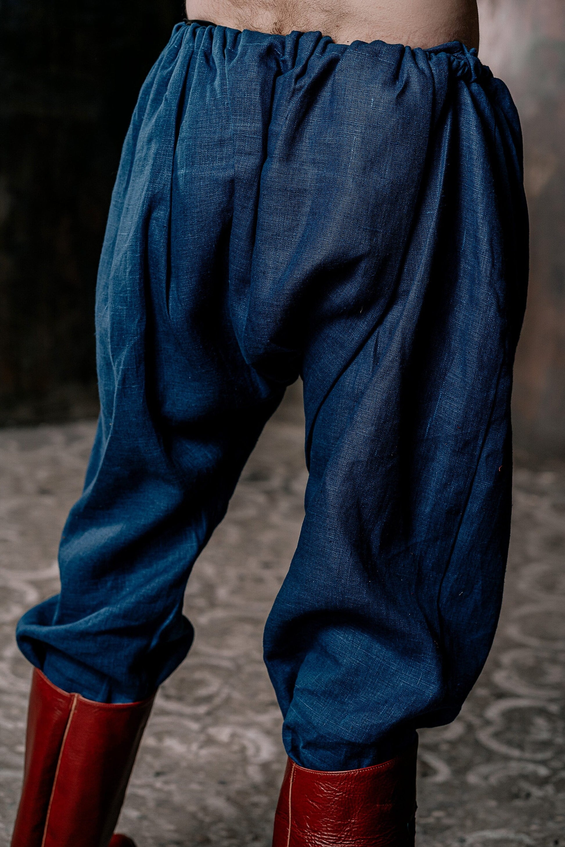 Men's blue linen pants - SokolArmory