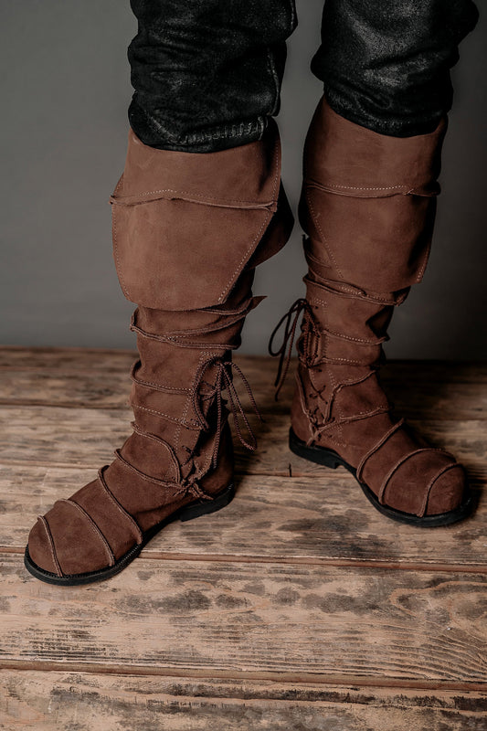 Medieval leather knee-high boots - SokolArmory