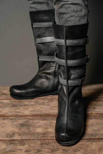 Uhtred black high leather boots - SokolArmory