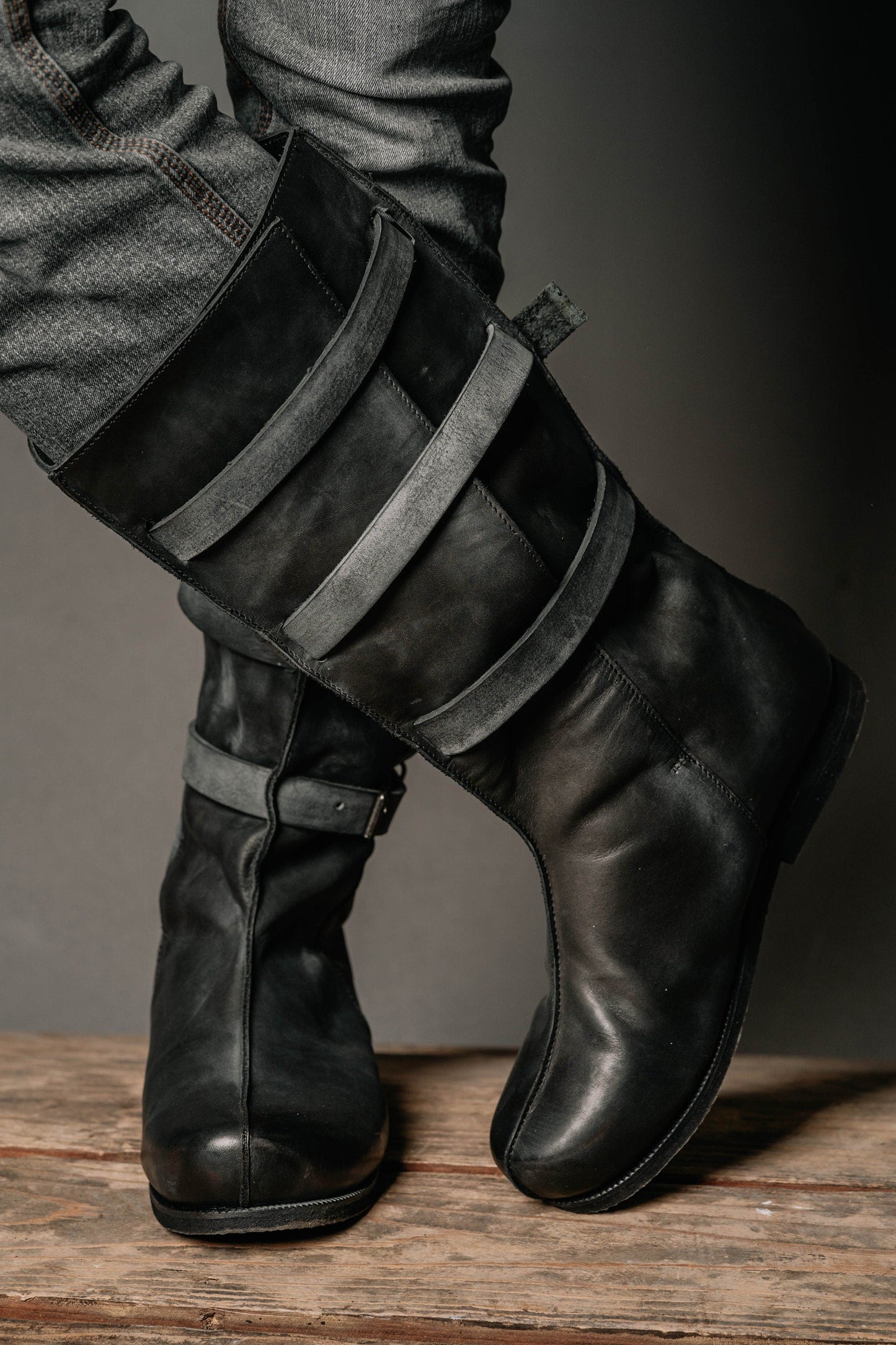 Uhtred black high leather boots - SokolArmory