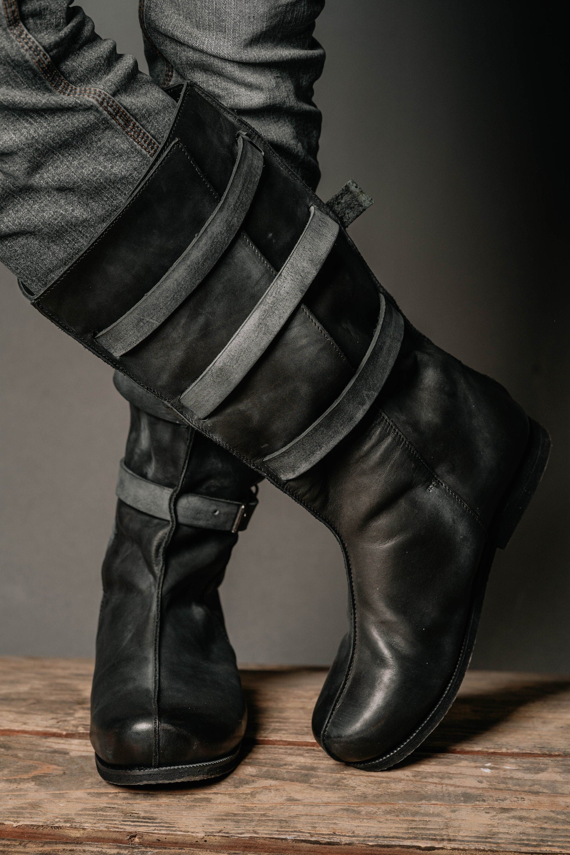 Uhtred black high leather boots - SokolArmory