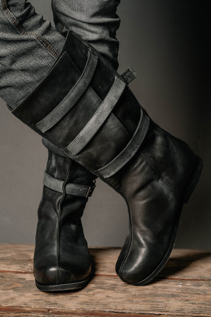 Uhtred black high leather boots - SokolArmory