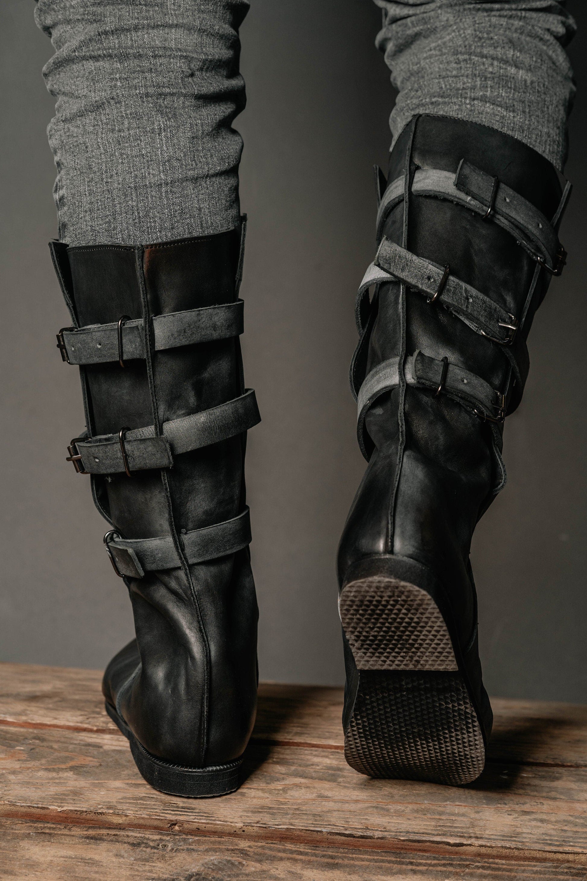 Uhtred black high leather boots - SokolArmory