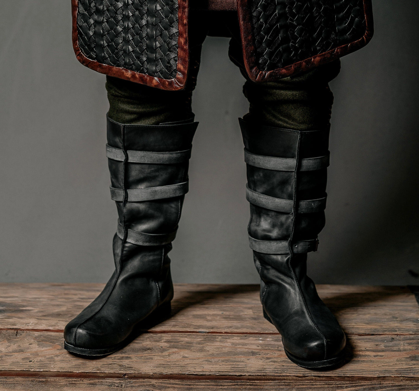 Uhtred black high leather boots - SokolArmory