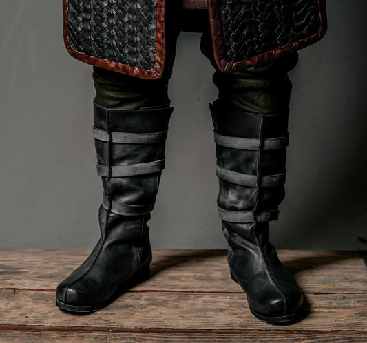 Uhtred black high leather boots - SokolArmory