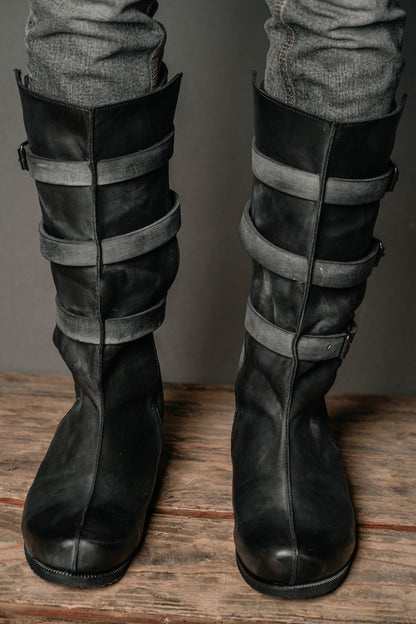Uhtred black high leather boots - SokolArmory