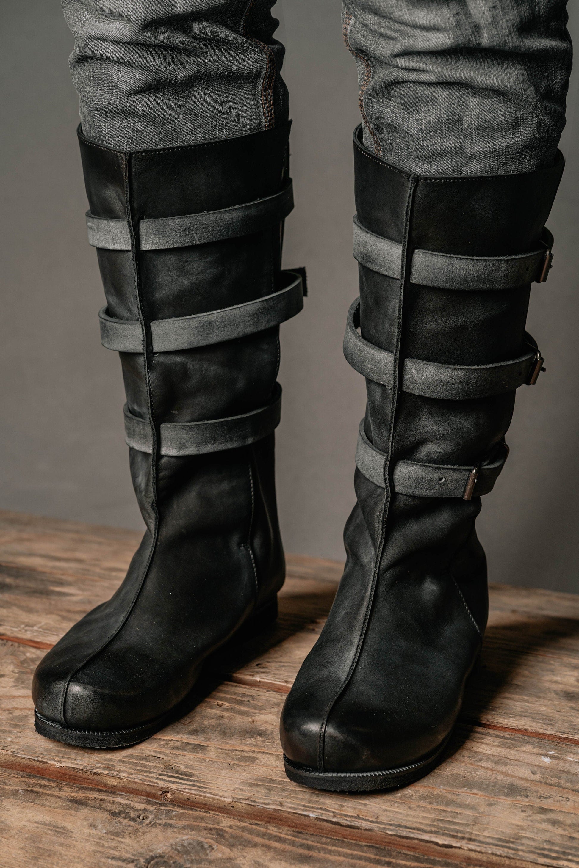 Uhtred black high leather boots - SokolArmory