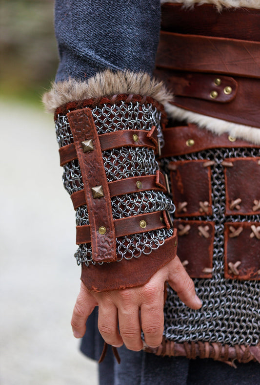 Warlord leather bracers with сhainmail - SokolArmory