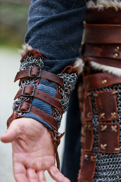 Warlord leather bracers with сhainmail - SokolArmory