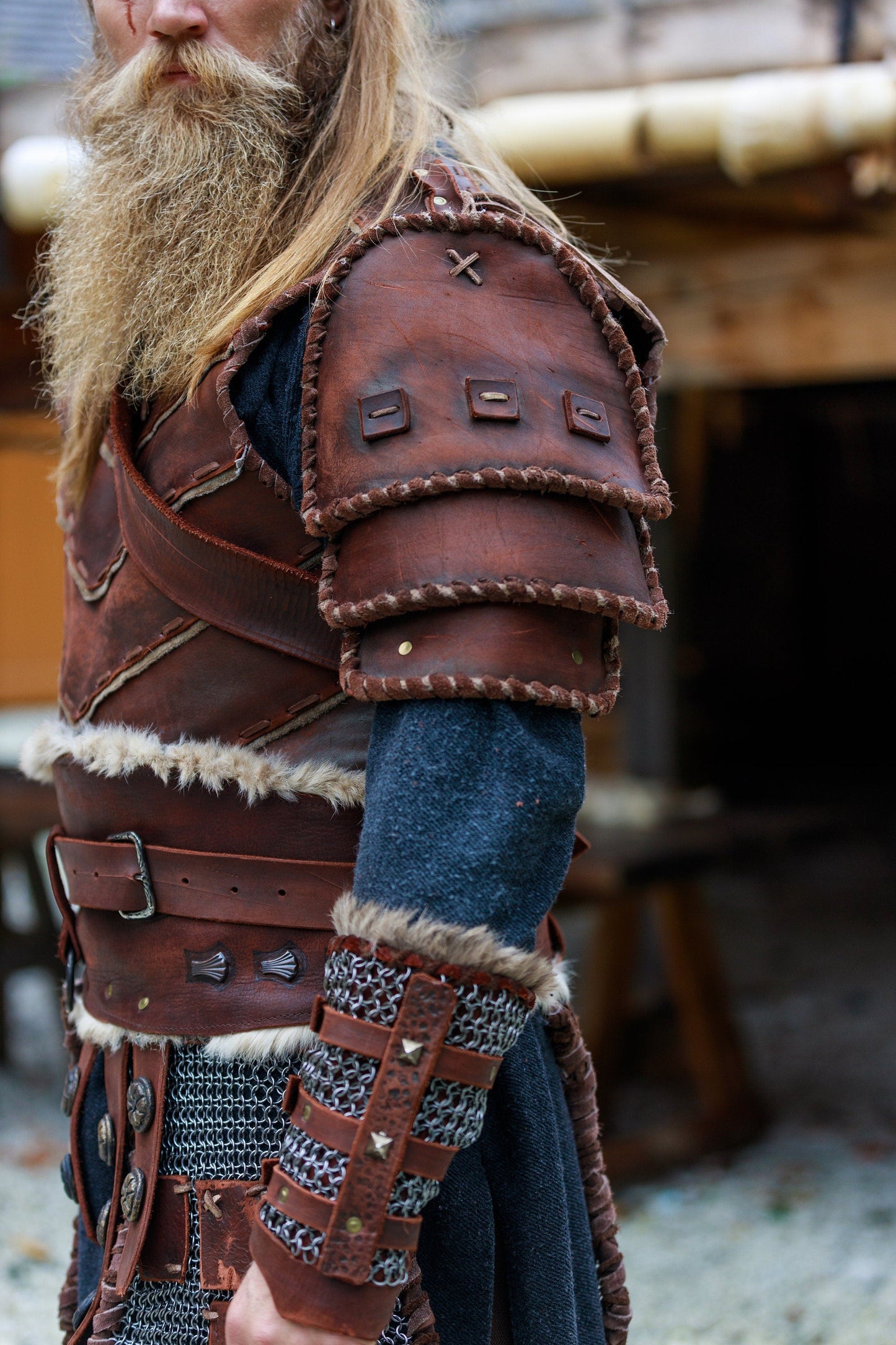 Warlord leather bracers with сhainmail - SokolArmory